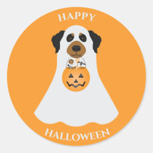 Sticker Rond Joyeux chien fantôme d'Halloween