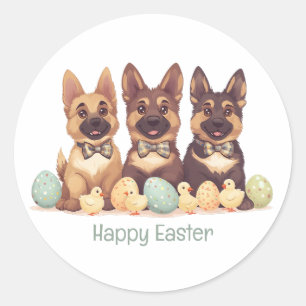 Sticker Rond Joyeux Chiens bergers allemands de Pâques