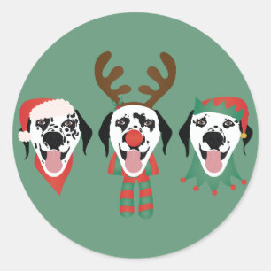Sticker Rond Joyeux Chiens Dalmatiens de Noël