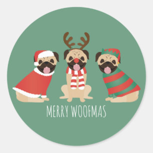 Sticker Rond Joyeux Chiens de Carlin Woofmas
