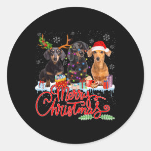 Sticker Rond Joyeux Chiens de Noël Chiens de Père Noël Reindeer