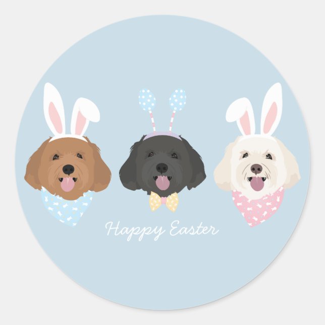 Sticker Rond Joyeux Chiens de Pâques (Devant)