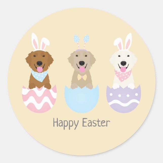 Sticker Rond Joyeux Chiens de Pâques (Devant)