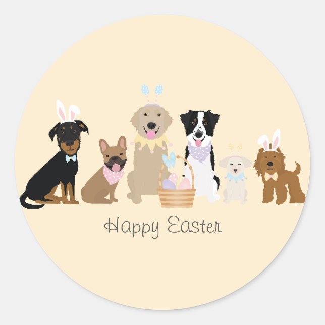Sticker Rond Joyeux Chiens de Pâques (Devant)
