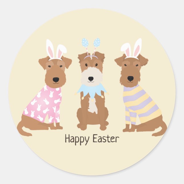 Sticker Rond Joyeux Chiens de Terrier gallois de Pâques (Devant)