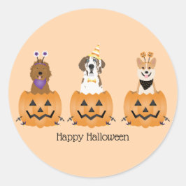 Sticker Rond Joyeux Chiens D'Halloween En Citrouille