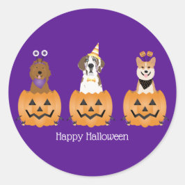 Sticker Rond Joyeux Chiens D'Halloween En Citrouille