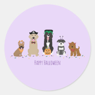 Sticker Rond Joyeux Chiens d'Halloween violet