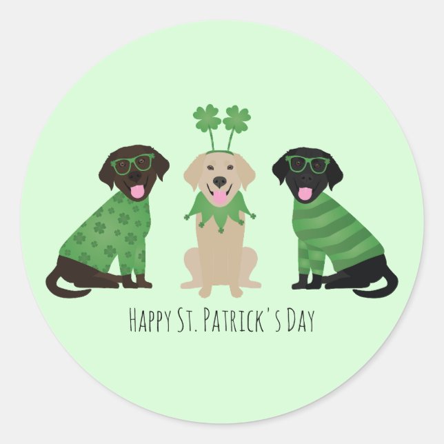 Sticker Rond Joyeux Chiens du Labrador Jour de la Saint Patrick (Devant)