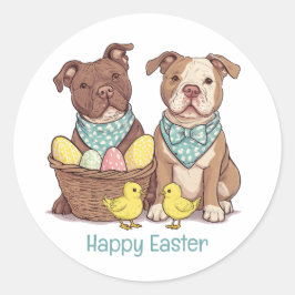 Sticker Rond Joyeux Chiens taureaux de Pâques