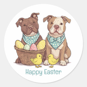 Sticker Rond Joyeux Chiens taureaux de Pâques