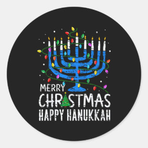 Sticker Rond Joyeux Chrismukkah Joyeux Noël Hanukkah Chanuka