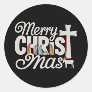 Sticker Rond Joyeux Christ Mas Noël chrétien Jésus Noël Noël