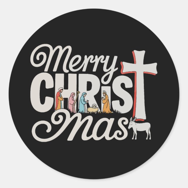 Sticker Rond Joyeux Christ Mas Noël chrétien Jésus Noël Noël (Devant)