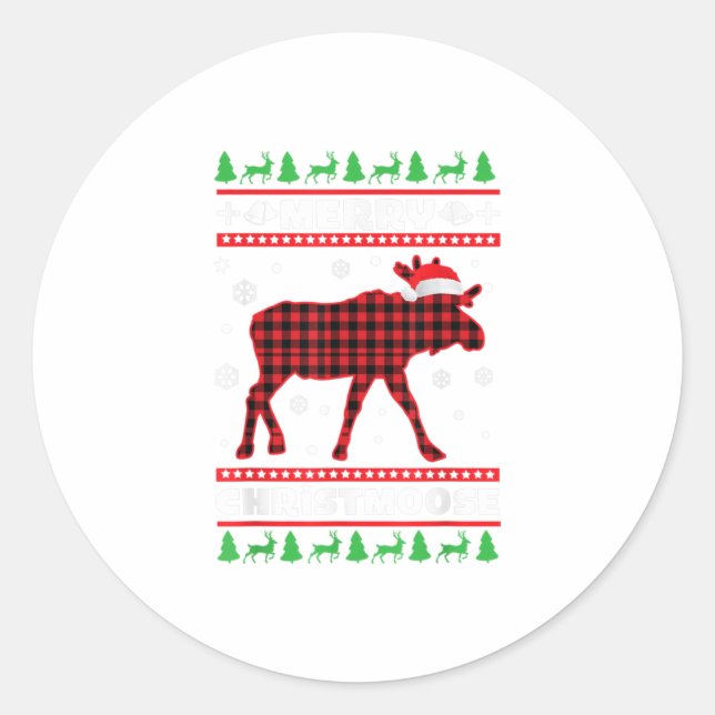 Sticker Rond Joyeux Christmoose Family Pyjamas Moose (Devant)