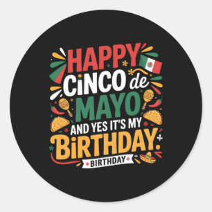 Sticker Rond Joyeux Cinco De Mayo Anniversaire Tacos Enfants Ho
