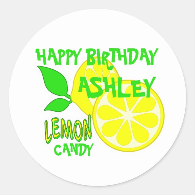 Sticker Rond Joyeux citron jaune d'anniversaire (Devant)