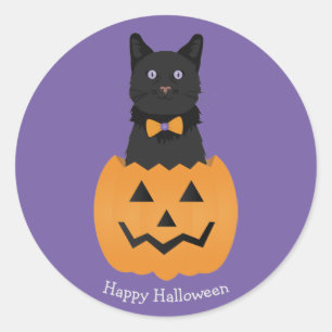 Sticker Rond Joyeux Citrouille de chat noir Halloween