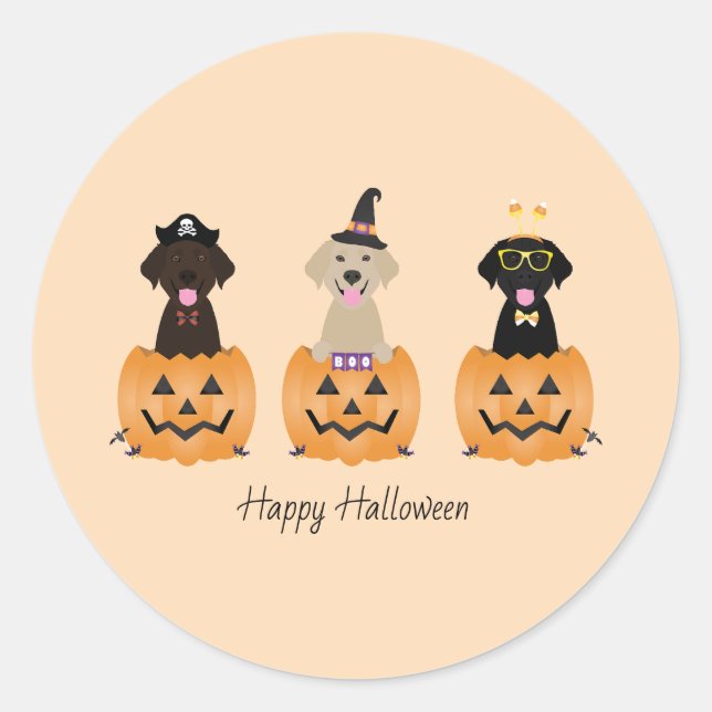 Sticker Rond Joyeux Citrouille de chiens de trieuse d'Halloween (Devant)