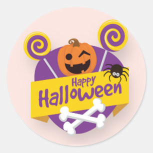 Sticker Rond Joyeux Citrouille d'Halloween et araignée Scelle