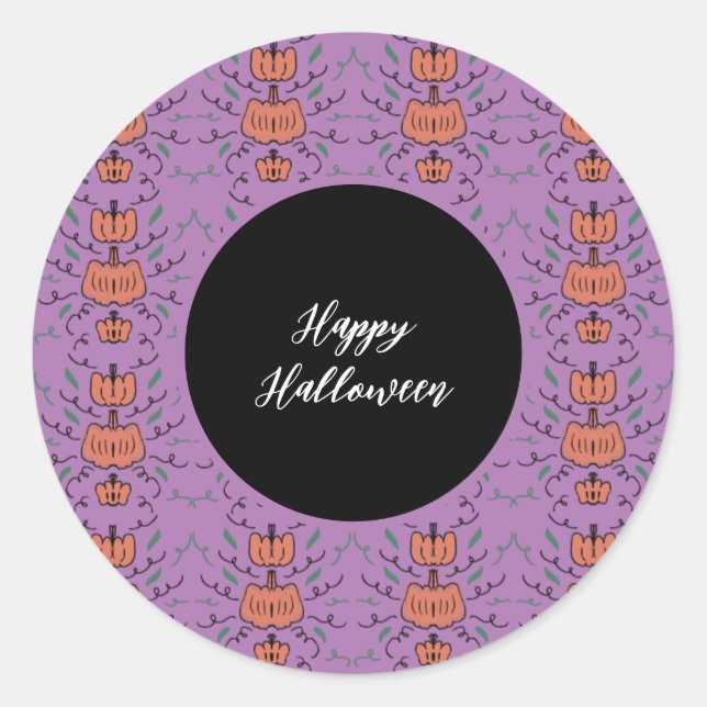 Sticker Rond Joyeux Citrouille Halloween Doodle Motif sans cout (Devant)