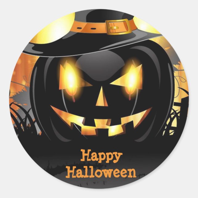 Sticker Rond Joyeux Citrouille noir Halloween (Devant)