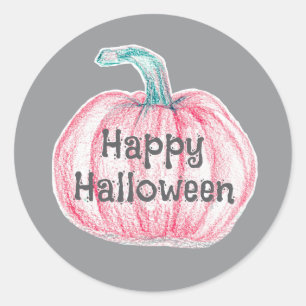 Sticker Rond Joyeux Citrouille rose d'Halloween Pinkoween
