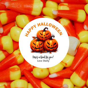 Sticker Rond Joyeux citrouilles amicaux d'Halloween