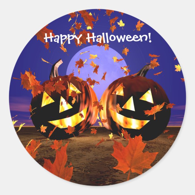 Sticker Rond Joyeux Citrouilles d'Halloween (Devant)