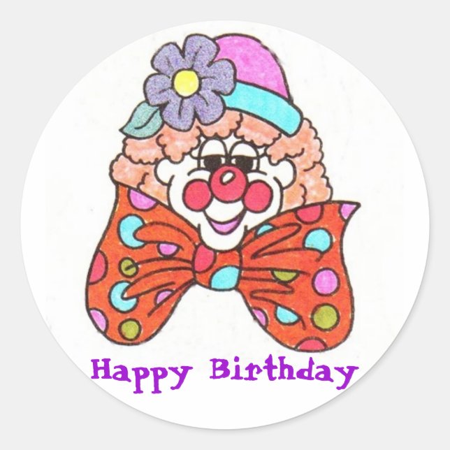 Sticker Rond Joyeux Clown d'anniversaire (Devant)