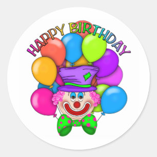Sticker Rond Joyeux Clown et ballons d'anniversaire