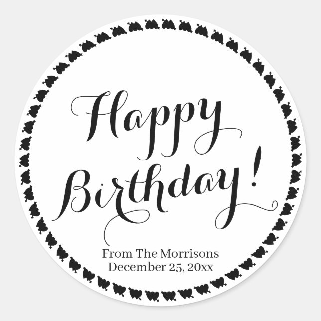 Sticker Rond Joyeux coeur d'anniversaire nom de script personna (Devant)