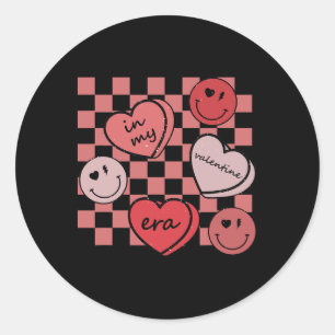 Sticker Rond Joyeux Coeur Visage Retro Super Valentine Dans Ma 