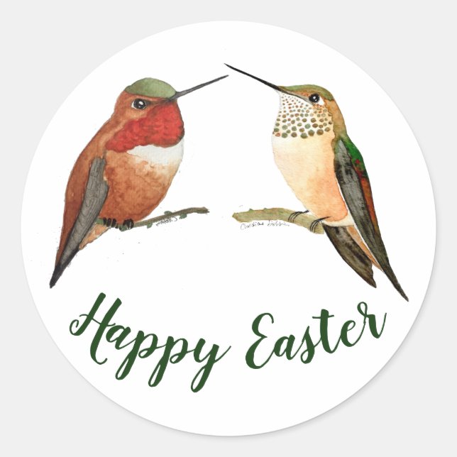 Sticker Rond Joyeux colibris de Pâques Allen (Devant)