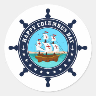Sticker Rond Joyeux Columbus Day Mug   Café de vacances Explore
