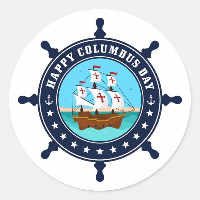 Sticker Rond Joyeux Columbus Day Mug | Café de vacances Explore (Devant)