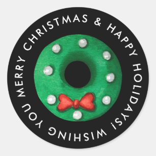 Sticker Rond Joyeux Cookie de couronne de Noël personnalisé