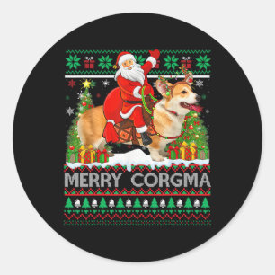Sticker Rond Joyeux Corgmas Drôle Vilain Père Noël équitation C