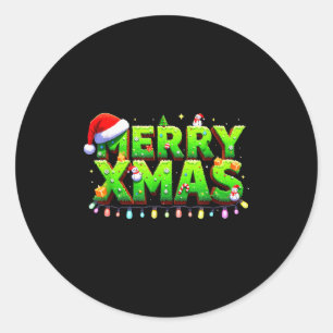 Sticker Rond Joyeux Creeper Pixel Art Noël Drôle Gamer