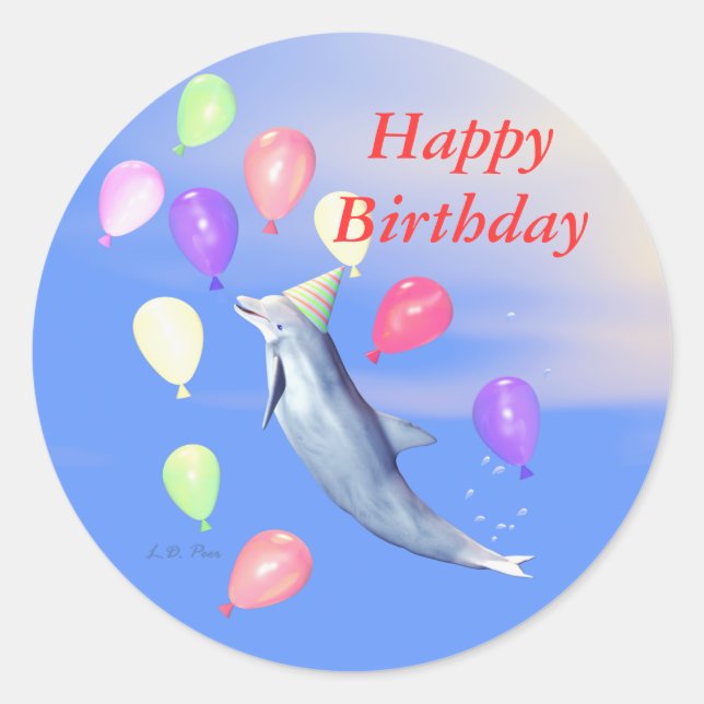 Sticker Rond Joyeux dauphin d'anniversaire (Devant)