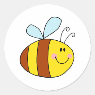 Sticker Rond joyeux dessin animé d'abeille miel volant