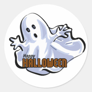 Sticker Rond Joyeux dessin animé du fantôme d'Halloween