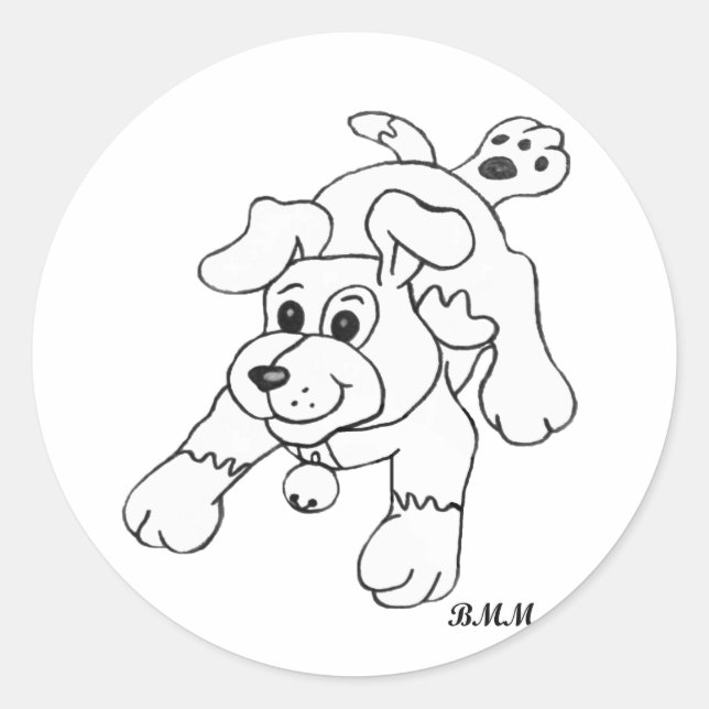 Sticker Rond Joyeux dessin au crayon de charbon de bois (Devant)