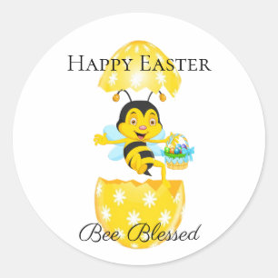 Sticker Rond Joyeux dessin de Pâques béni
