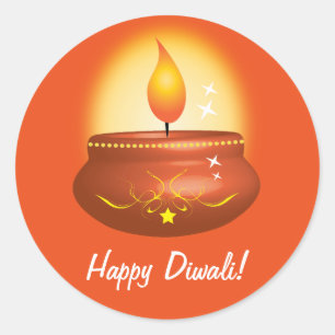 Sticker Rond Joyeux Diwali avec lanterne
