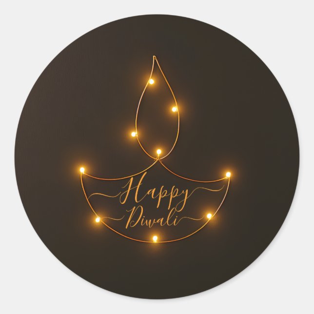 Sticker Rond Joyeux Diwali brillant Diya Light Art (Devant)