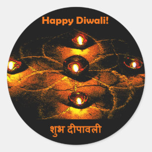 Sticker Rond Joyeux Diwali Diya Lights et salutation en hindi