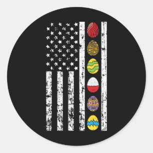 Sticker Rond Joyeux Drapeau de Pâques chasse aux oeufs Patrioti