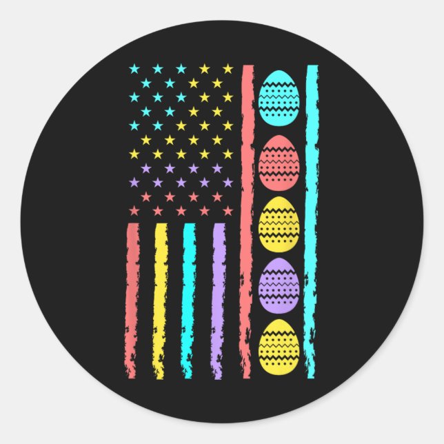 Sticker Rond Joyeux Drapeau de Pâques chasse aux oeufs Patrioti (Devant)