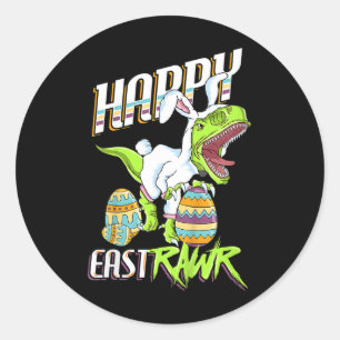 Sticker Rond Joyeux Eastrawr Mignon Trex Dinosaure Lapin de Pâq